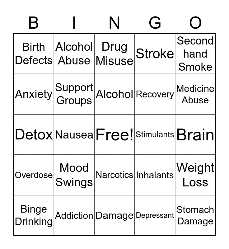 ADDICTION &  RECOVERY Bingo Card