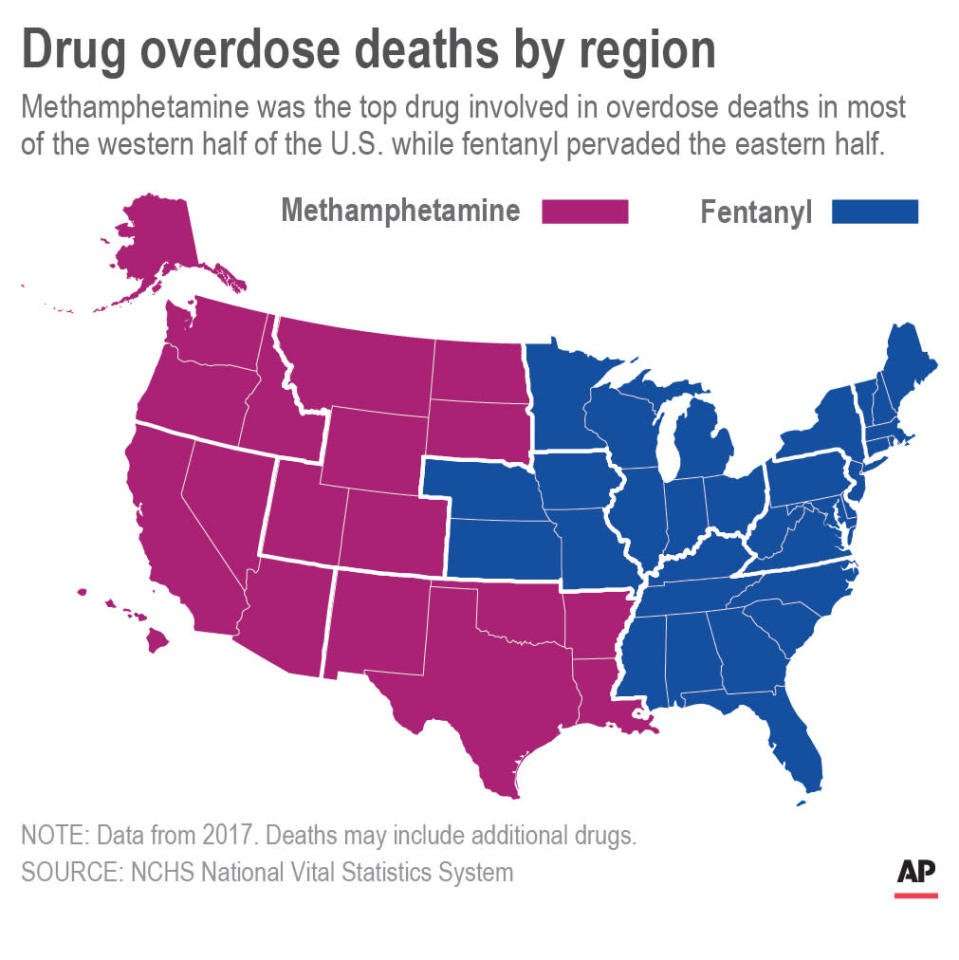 Meth is most common drug in overdose deaths in chunk of US